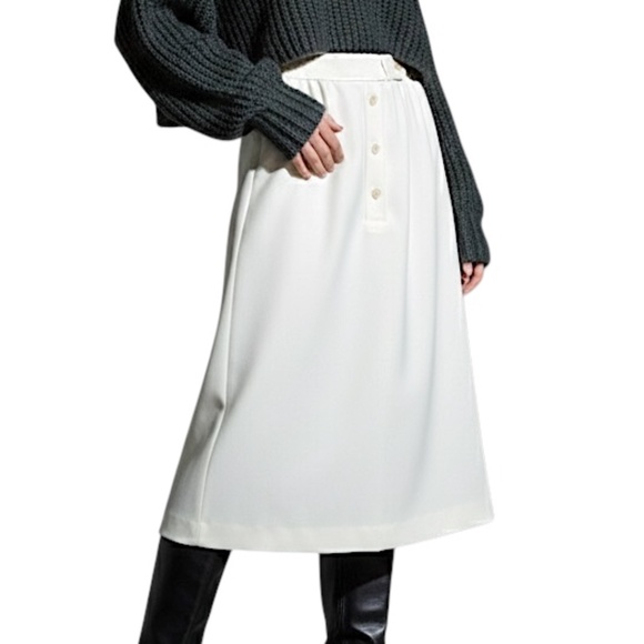 Vintage 70s Canadian made ivory white old money retro a line midi skirt 13/14 - Picture 4 of 14